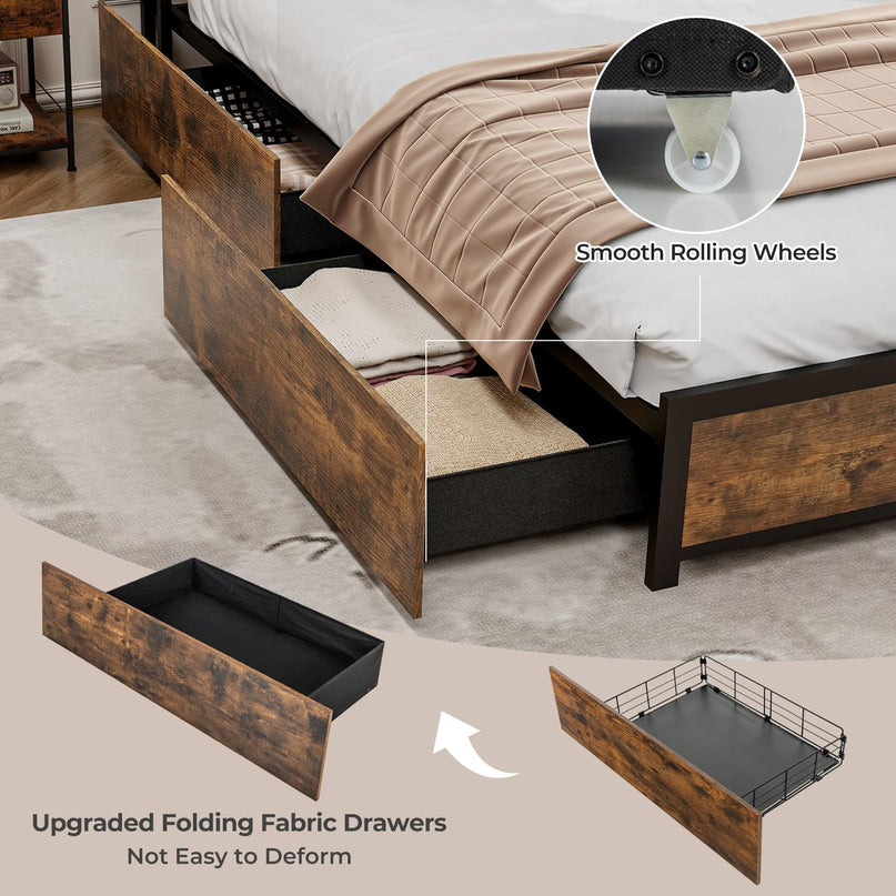 Giantex Queen/Full Bed Frame with LED Lights Headboard and 4 Storage Drawers