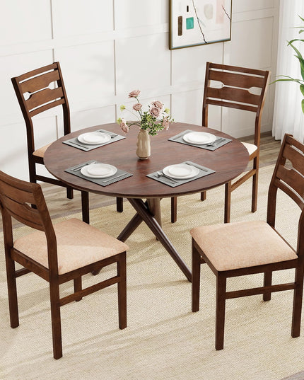 Giantex Wooden Dining Chairs Set of 2/4 Fabric Upholstered Kitchen Armless Chair