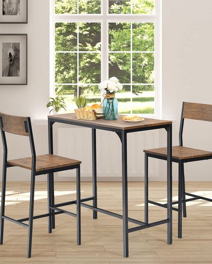 Giantex 3 Piece Pub Table Set, Bar Table and Chairs Set of 2, Rustic Brown