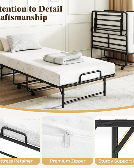Cadre de lit pliant Giantex Twin avec matelas de 5 pouces et mousse à mémoire de forme (75" x 38")