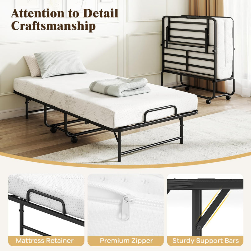 Cadre de lit pliant Giantex Twin avec matelas de 5 pouces et mousse à mémoire de forme (75" x 38")