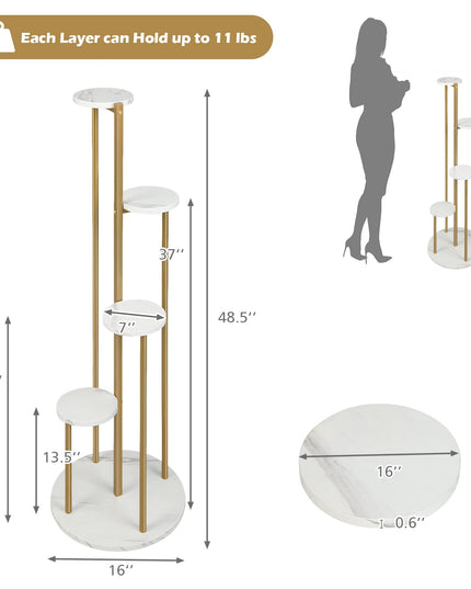 Giantex 4 Tier Plant Stand Indoor, Tall Plant Shelf with Marble Texture for Multiple Potted Plants, Tiered Metal Plant Holder Flower Display Rack for Living Room Balcony Porch