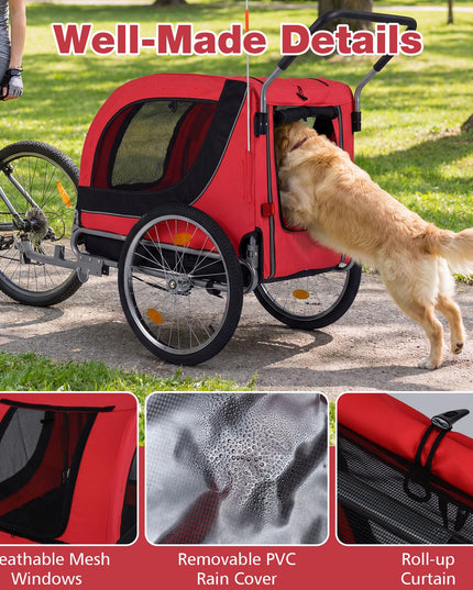 Giantex 2-in-1 Dog Bike Trailer & Pet Stroller for Large Dogs – Foldable Pet Carrier Cart with Front Caster & 2 Air-Filled Tires