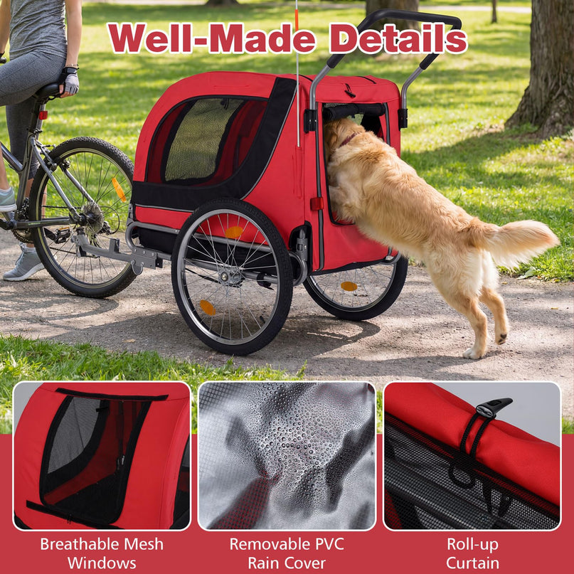 Giantex 2-in-1 Dog Bike Trailer & Pet Stroller for Large Dogs – Foldable Pet Carrier Cart with Front Caster & 2 Air-Filled Tires