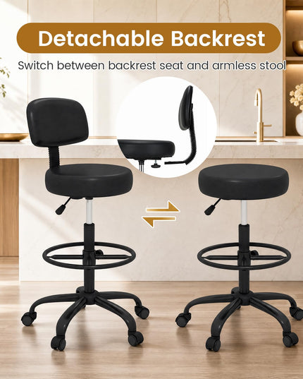 GIANTEX Drafting Chair with Back Adjustable Foot Rolling Stool with Wheels(1/2)