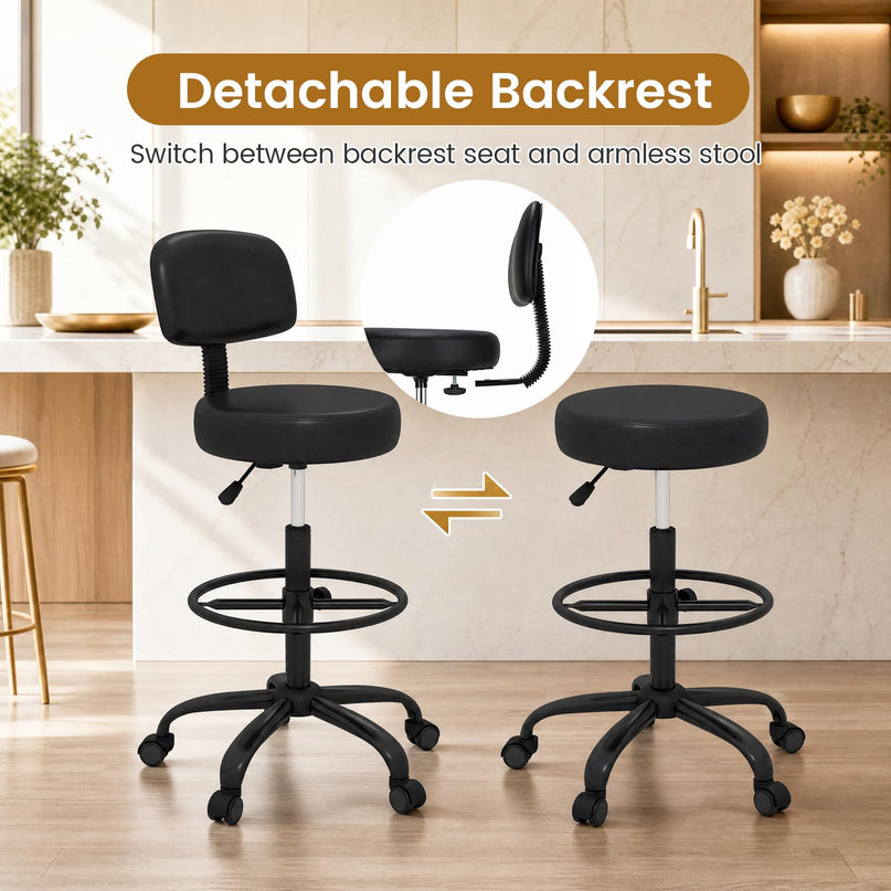 GIANTEX Drafting Chair with Back Adjustable Foot Rolling Stool with Wheels(1/2)