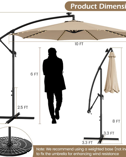 Giantex 10 ft Offset Patio Umbrella with 112 Solar Lights, Outdoor Cantilever Umbrellas with 8 Ribs