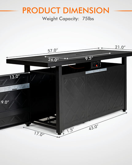 Giantex Gas Fire Table, Rectangular Outdoor Patio Propane Firepit Table