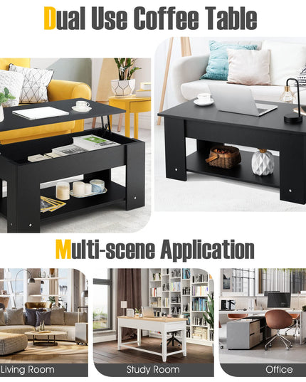 Giantex Lift Top Coffee Table, Modern Cocktail Table w/Hidden Compartment & Open Storage Shelf