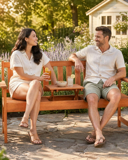GIANTEX 59" 2-Person Outdoor Bench with Pull-Out Center Table