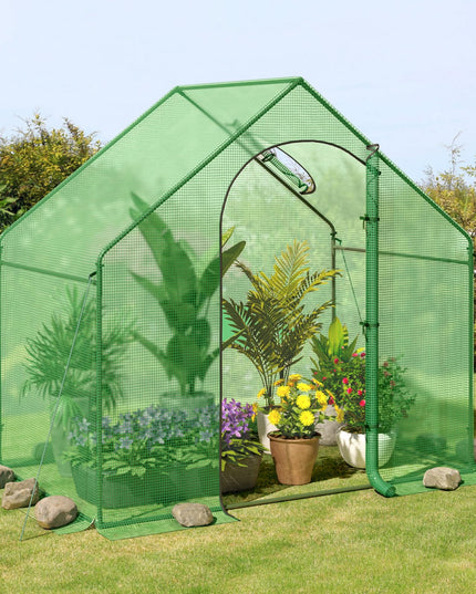 Giantex 6x3x5.5 FT Mini Walk-in Greenhouse, with Roll-up Zippered Door & Window, Overlong PE Cover