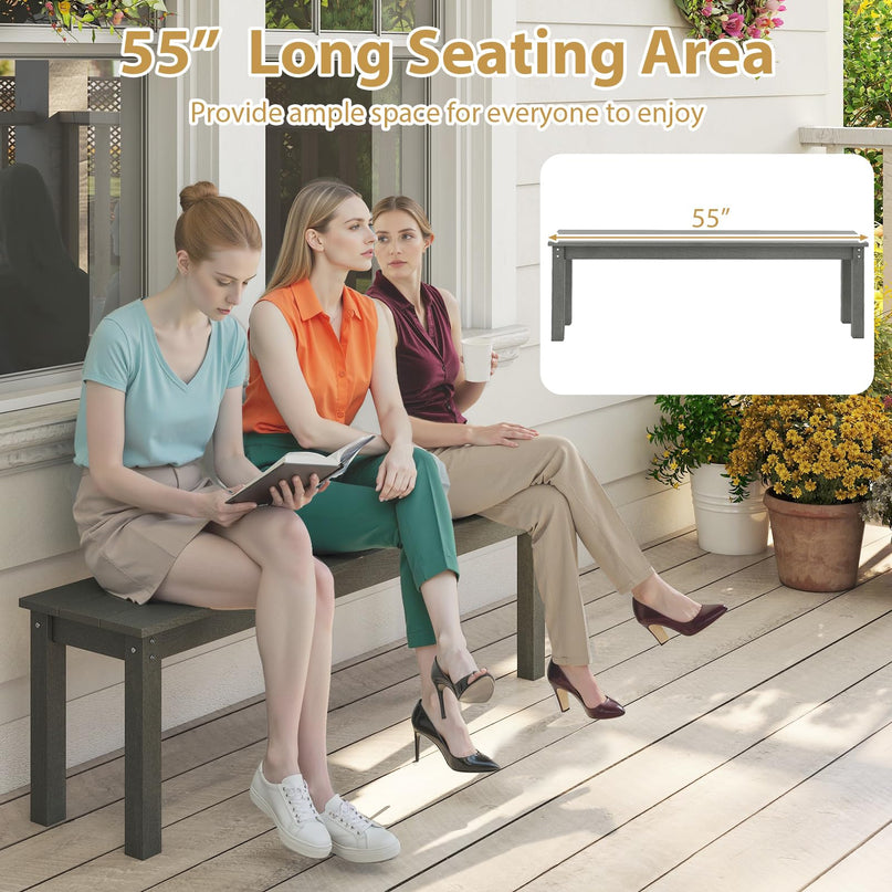 Giantex 55" HDPE Outdoor Bench 2-3 People Weatherproof Backless Patio Garden Benc