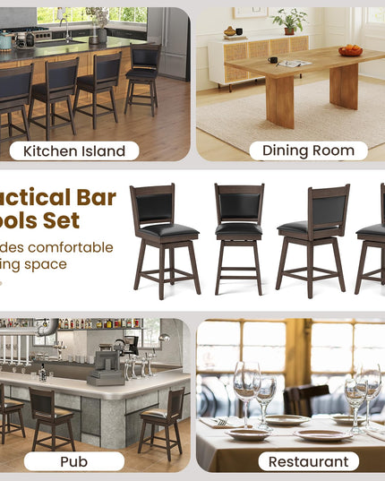 Giantex 25" Bar Stools Set, Upholstered Swivel Bar Chairs with Ergonomic Back