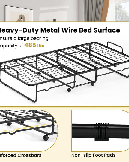Giantex Twin Folding Bed with Mattress, Roll Away Bed Portable Guest Bed w/Sturdy Metal Frame