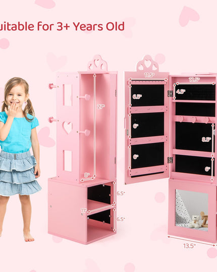 CHARMAID Kids Mirror Jewelry Cabinet - 47" Standing Jewelry Armoire with Full Length Mirror