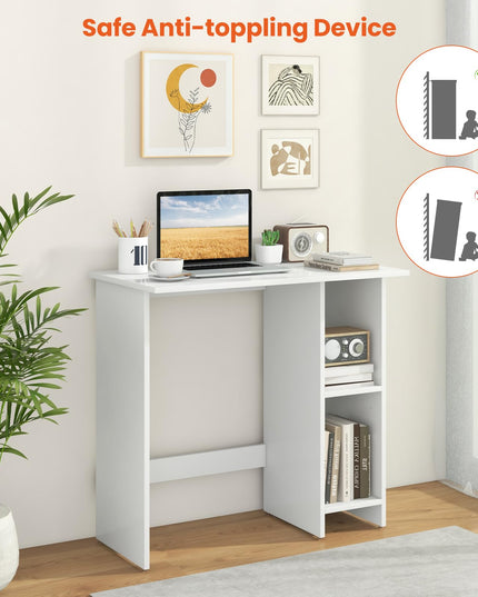 Giantex Small Desk, Compact Study Writing Desk with 3-Position Adjustable Shelf, Anti-Toppling Kit