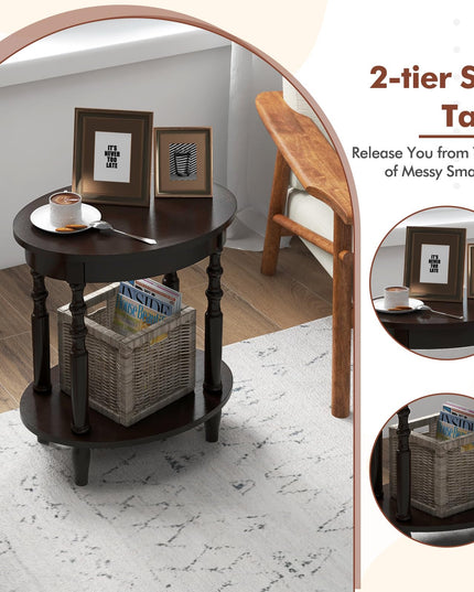 Giantex End Table with Storage Shelf Set of 2, 24.5" Oval Round Side Table with Solid Wood Legs