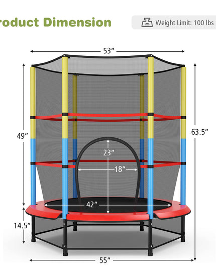 Giantex 55" Kids Trampoline with Safety Enclosure Net