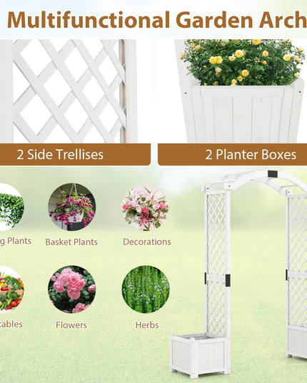 Giantex Garden Arbor with Planter, Wooden Planter Arch with Trellis, Outdoor Arch for Climbing Plants