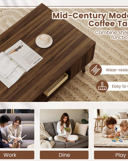 Table basse rectangulaire Giantex 42" avec 2 étagères de rangement et compartiment ouvert