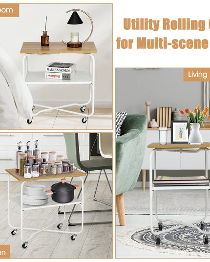 End Table on Wheels, 2-Tier Rolling Storage Cart - Giantex
