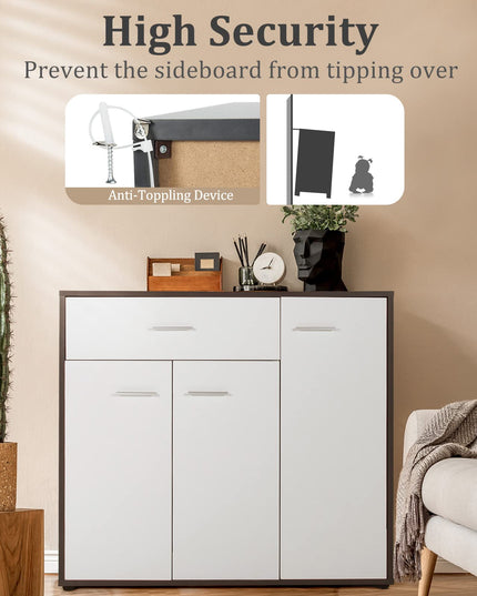 Giantex Buffet Cabinet with Storage, 3 Door Kitchen Cupboard with Large Drawer, Adjustable Shelf
