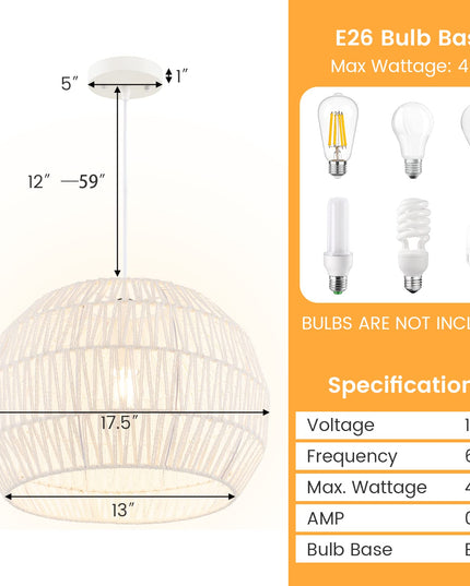 Suspension en rotin style ferme Giantex