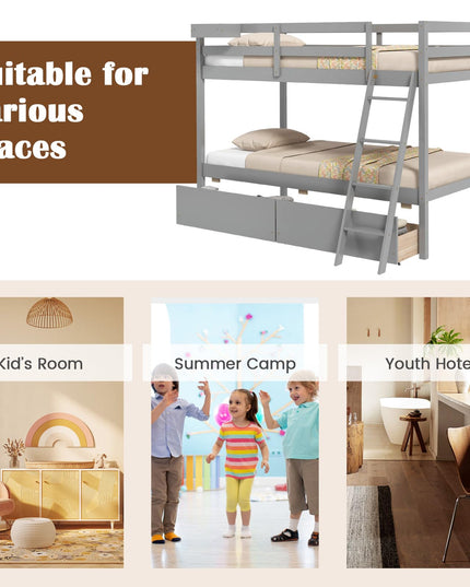 Giantex Bunk Bed Twin Over Twin with 2 Storage Drawers