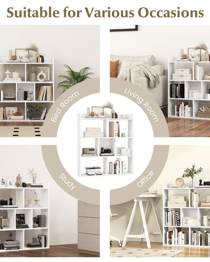Giantex 7 Cube Bookshelf, Free-standing Wooden Bookcase, 4 Tier Home Display Shelf, Horizontal Storage Unit w/Anti-Toppling Devices
