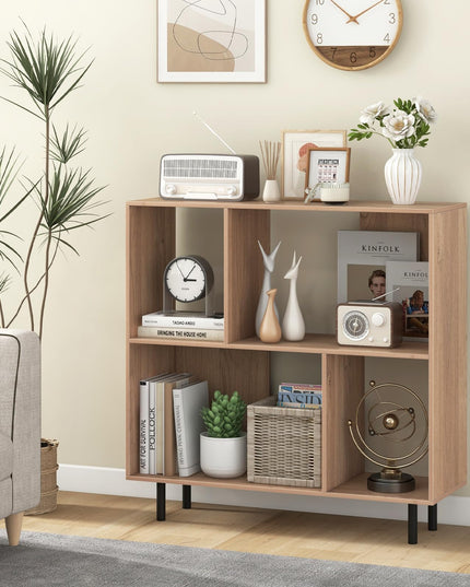 Giantex 3-Tier Bookcase, Modern Cube Bookshelf with 4 Compartments & Metal Legs, Minimalist Freestanding Storage Organizer