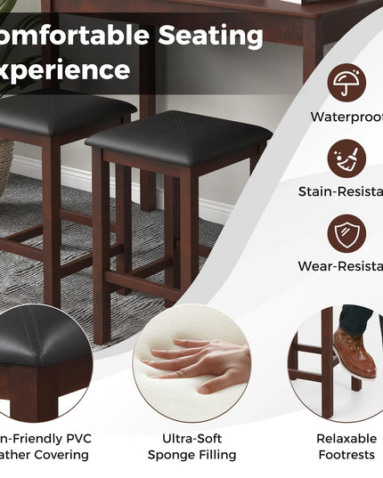 Giantex Dining Table Set for 2, Counter Height Dining Table Set with 2 Bar Stools, Wood Legs, Dinette Table Set