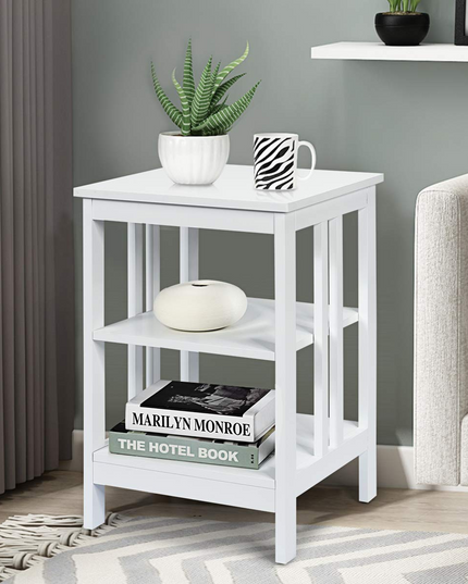 Giantex Nightstand 3-Tier Sofa Side Table W/Reinforced Bars and Stable Structure