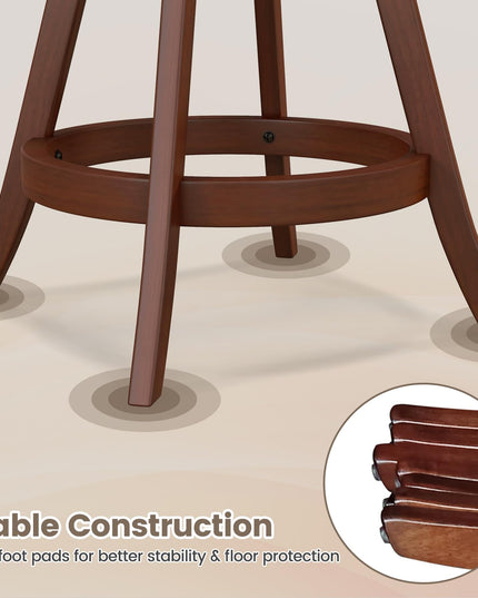 Giantex Swivel Bar Stools Set of 2, 24" Counter Height Barstools with Back, Solid Rubber Wood Frame