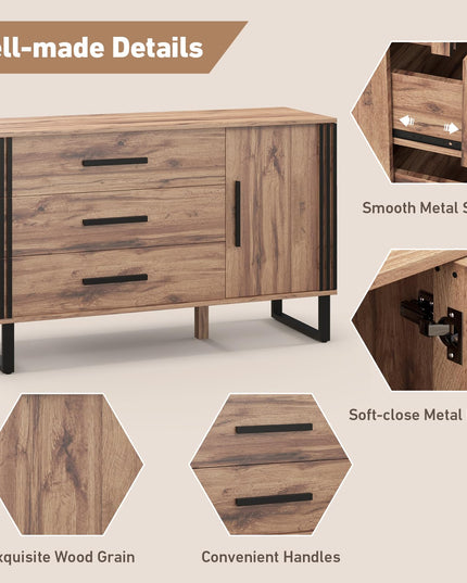 Giantex Buffet Cabinet with Storage, Kitchen Sideboard with 3 Large Drawers & 1-Door Storage Cabinet