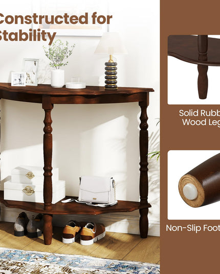 Giantex 42" Half Moon Console Table with Storage Shelf & Carved Rubber Wood Legs