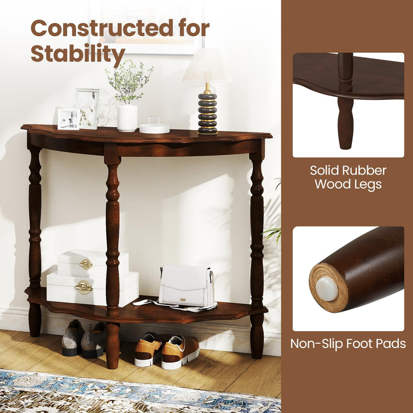 Giantex 42" Half Moon Console Table with Storage Shelf & Carved Rubber Wood Legs