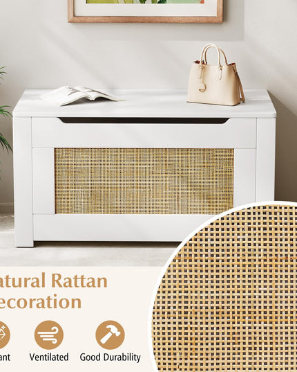 Giantex 31.5" Large Storage Chest Rattan Storage Bench with Flip Top Lid & Safety Hing