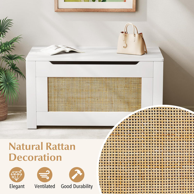 Giantex 31.5" Large Storage Chest Rattan Storage Bench with Flip Top Lid & Safety Hing