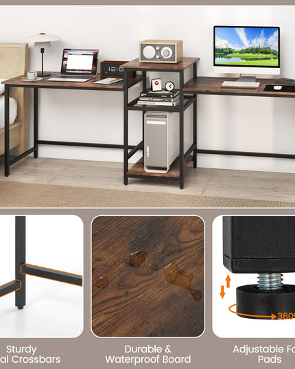 Giantex 97" 2 Person Desk with Power Outlets, Extra Long Double Computer Desk w/Printer Stand