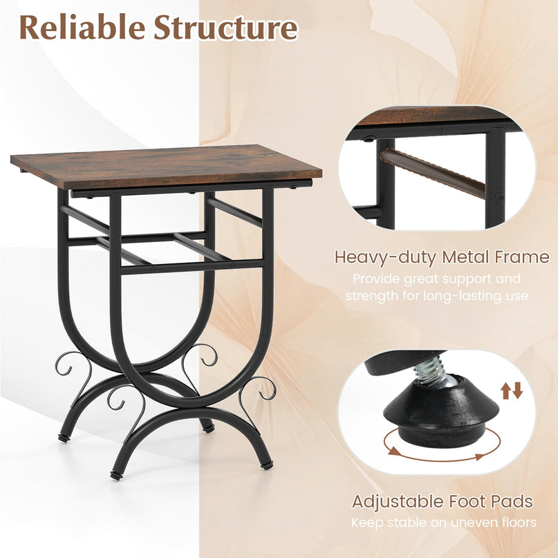 Giantex 21 Inch Tall End Table with Carved Metal Frame