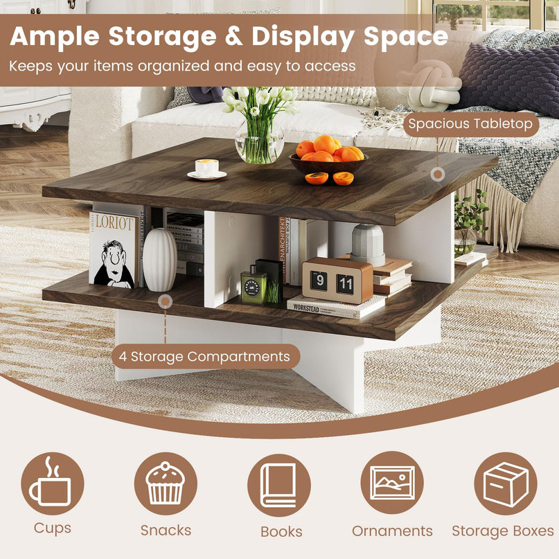 Giantex Square Coffee Table with Storage for Living Room