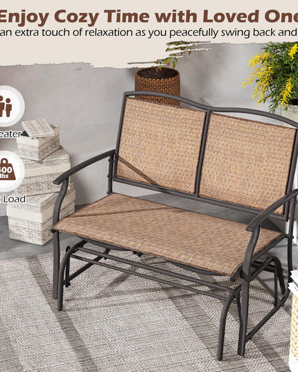 Giantex 2-Person Outdoor Rocking Chair with Metal Frame and Breathable Fabric