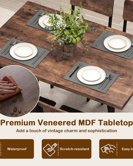 Giantex Industrial Kitchen Table and 4 PU Leather Upholstered Chairs with Metal Leg