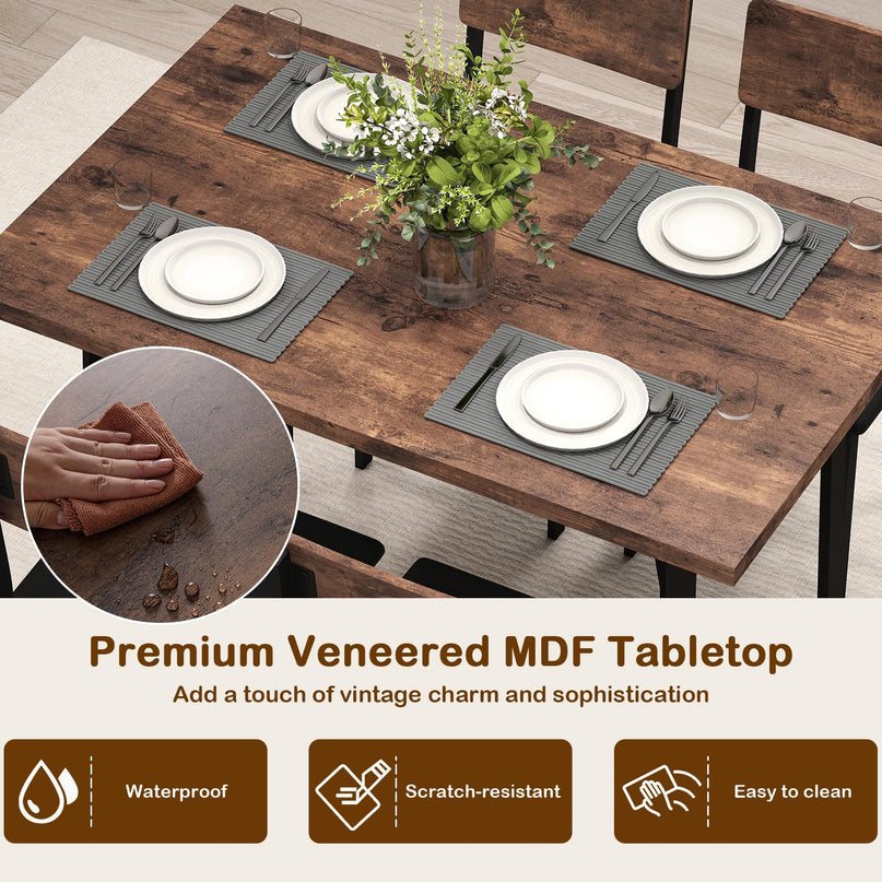 Giantex Industrial Kitchen Table and 4 PU Leather Upholstered Chairs with Metal Leg