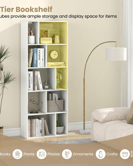 Giantex 5-Tier Geometric Bookshelf, 63" Modern Tall Bookcase, 10-Cube Storage Organizer
