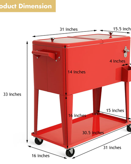Giantex 80 Quart Patio Cooler Rolling Cooler Ice Chest with Shelf