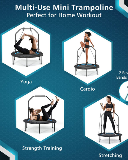 40" Foldable Indoor and Outdoor Mini Fitrness Trampoline with Adjustable Handle