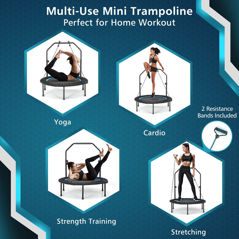 40" Foldable Indoor and Outdoor Mini Fitrness Trampoline with Adjustable Handle