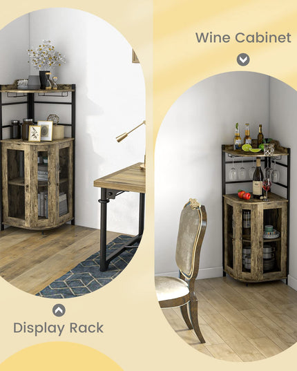 Giantex Corner Bar Cabinet with Glass Holder