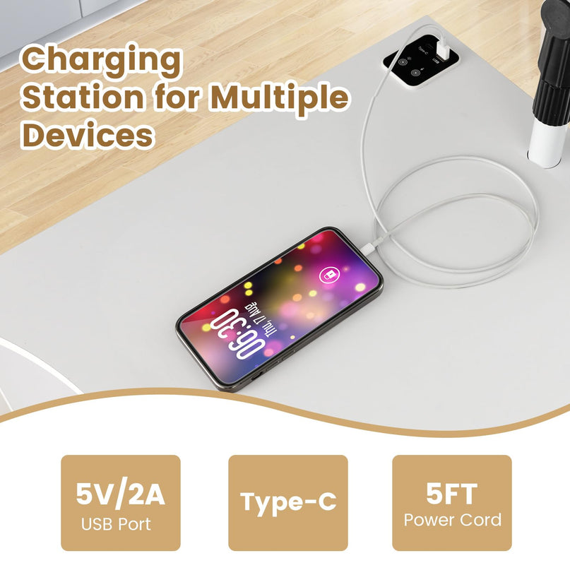 Nightstand with Charging Station and LED Lights - Giantex